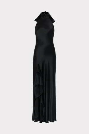 roux_hammered_satin_gown_0-3.webp Little Black Dresses-MILLY Roux Hammered Satin Gown Black
