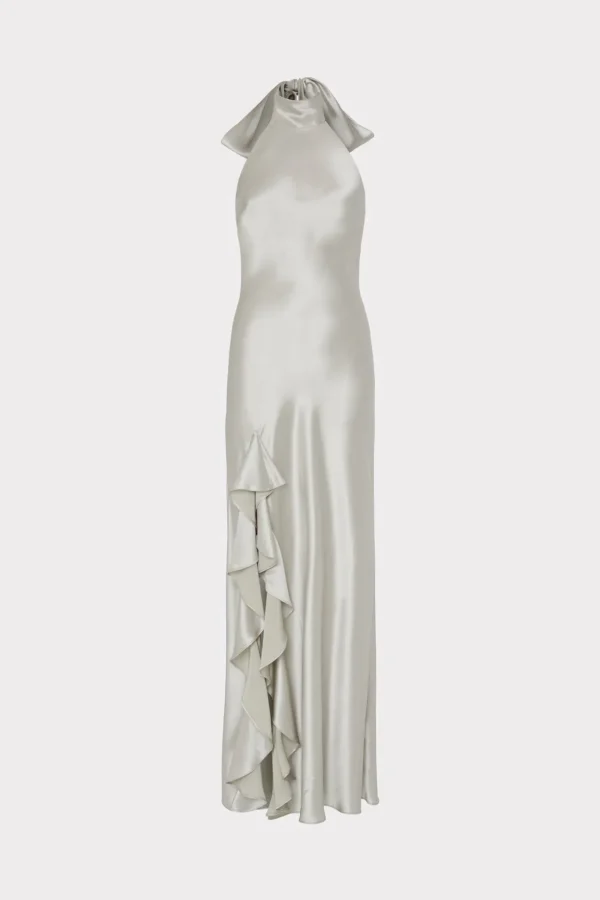 Maxi Dresses-MILLY Roux Hammered Satin Gown Silver