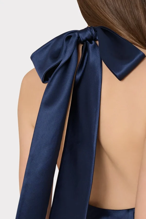 Maxi Dresses-MILLY Roux Hammered Satin Gown Navy
