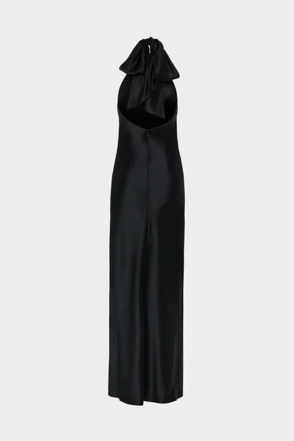 Evening Gowns-MILLY Roux Hammered Satin Gown Black
