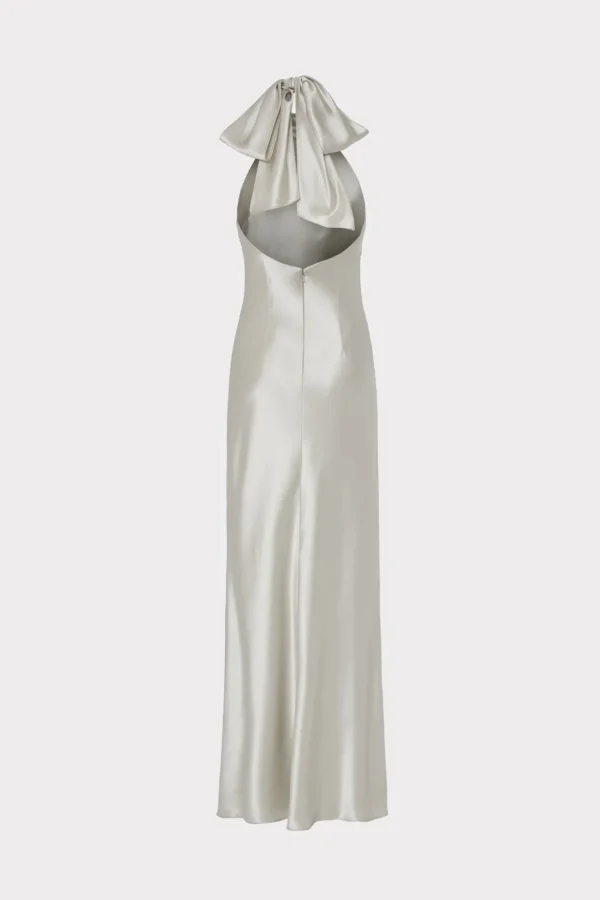 Maxi Dresses-MILLY Roux Hammered Satin Gown Silver
