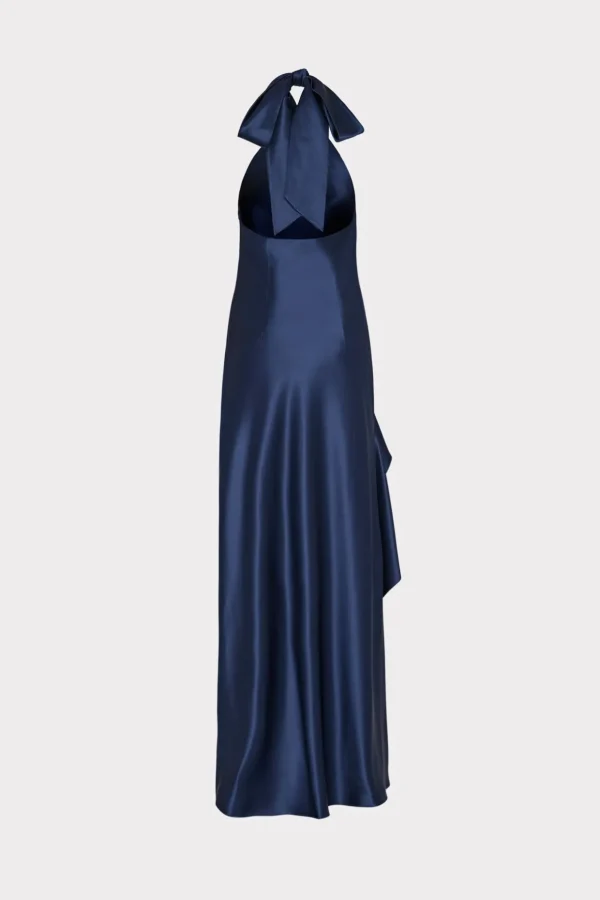 Maxi Dresses-MILLY Roux Hammered Satin Gown Navy