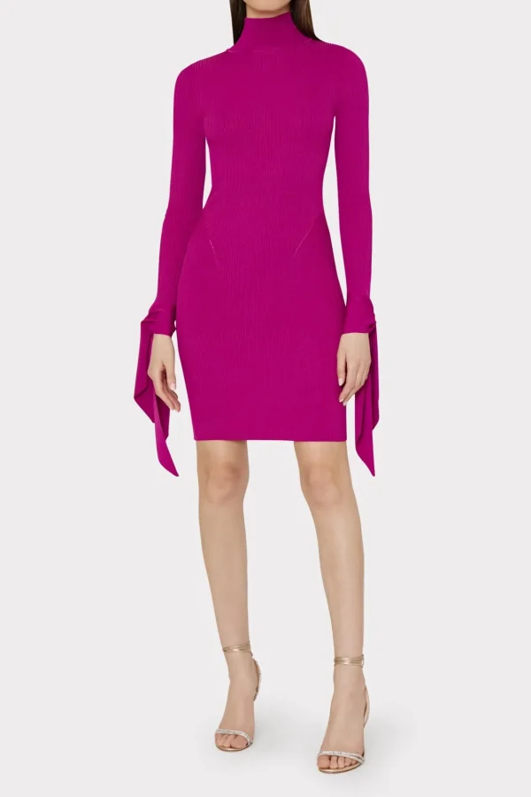 Day Dresses-MILLY Rowa Cascading Cuff Mini Dress Dark Pink