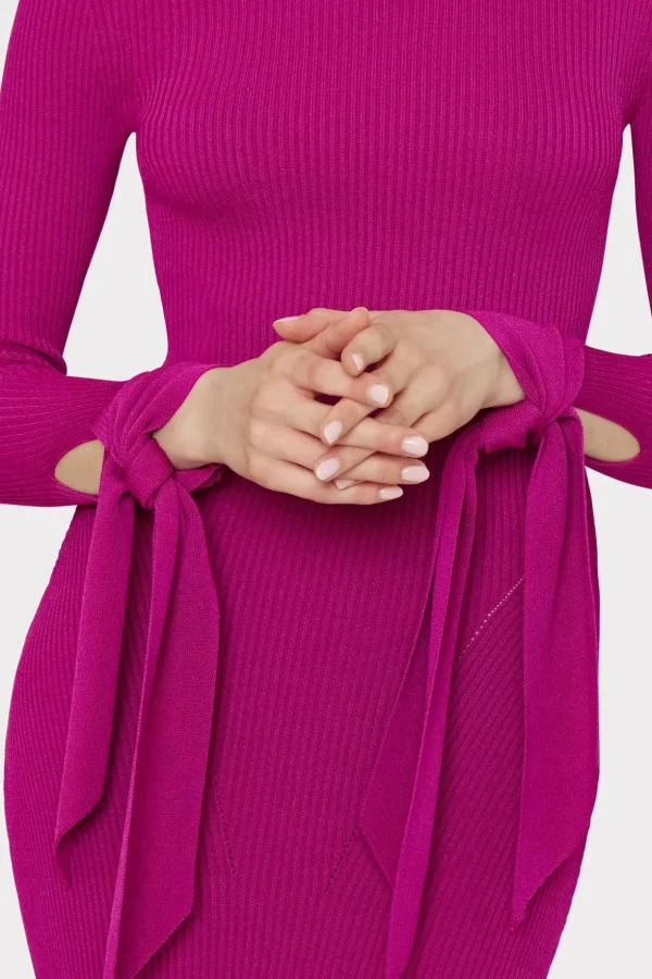 Day Dresses-MILLY Rowa Cascading Cuff Mini Dress Dark Pink