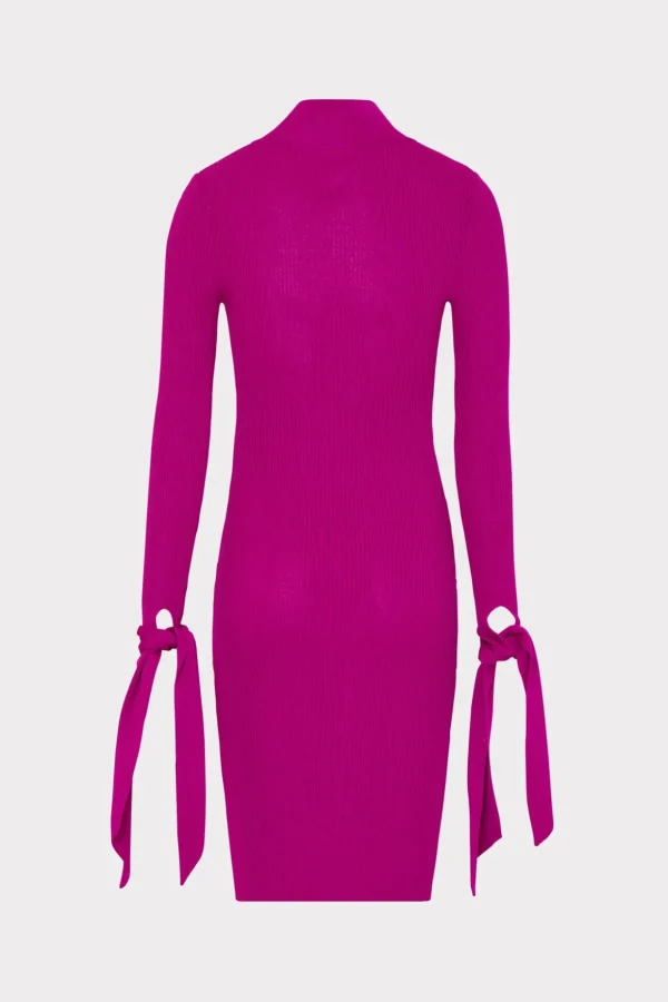 Knit Dresses-MILLY Rowa Cascading Cuff Mini Dress Dark Pink