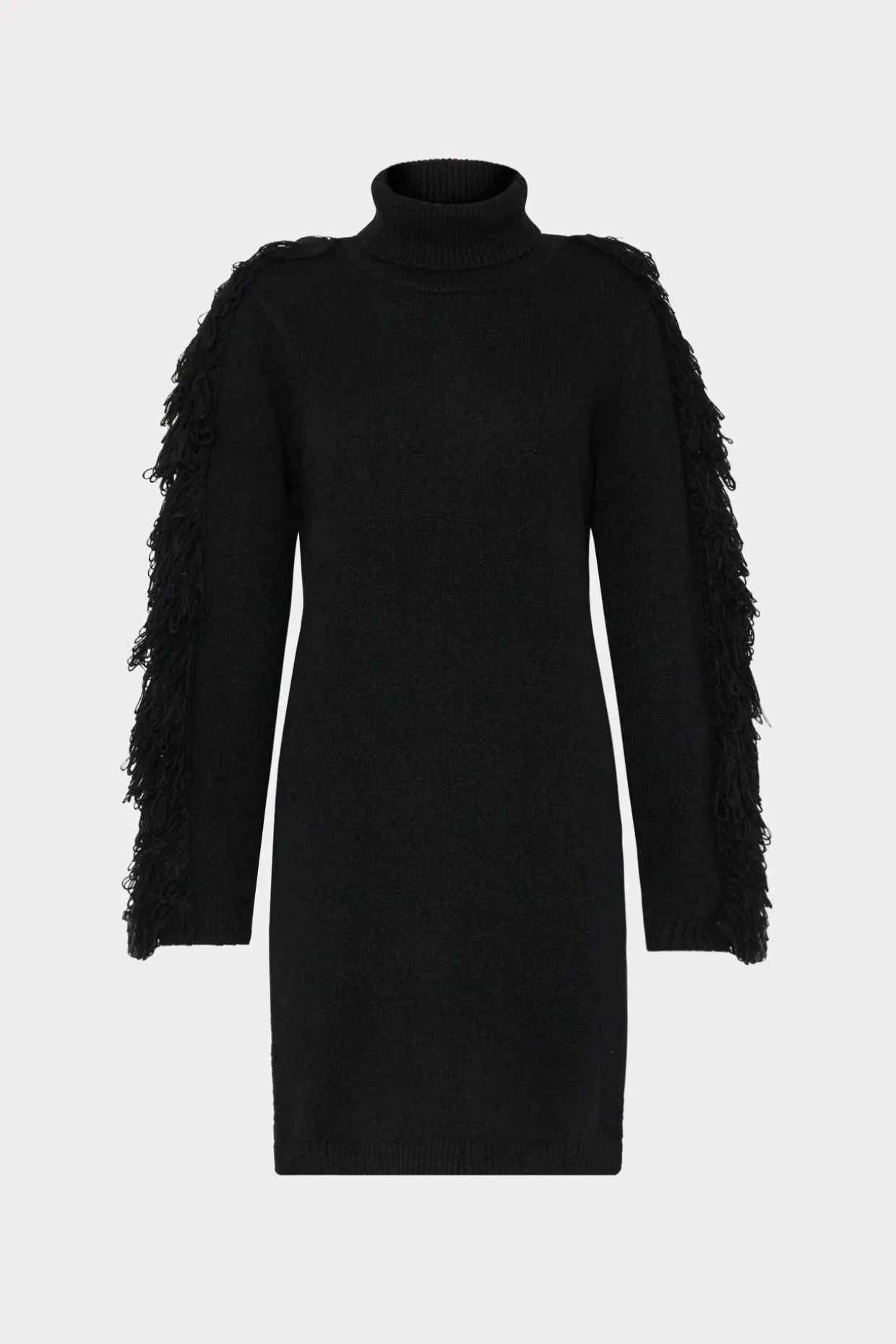 Sweaters & Knits-MILLY Rowe Fringe Sleeve Turtleneck Mini Dress Black