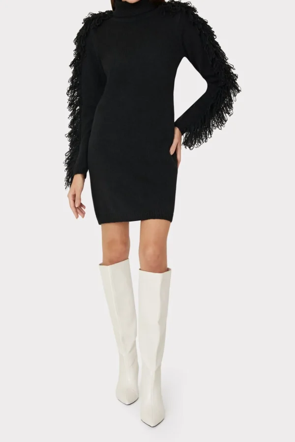 rowe_fringe_sleeve_turtle_1-2.webp Little Black Dresses-MILLY Rowe Fringe Sleeve Turtleneck Mini Dress Black