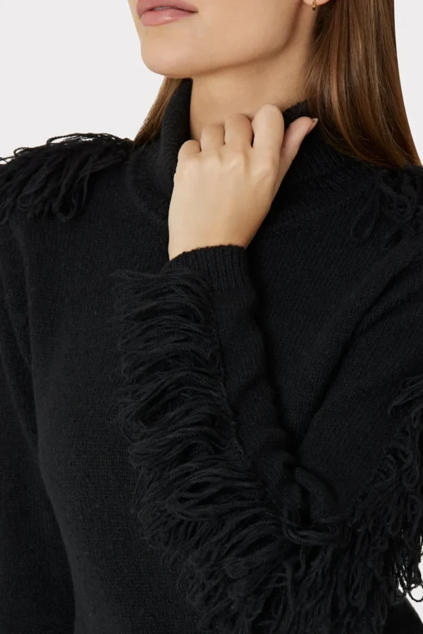 rowe_fringe_sleeve_turtle_3-1.webp Sweaters & Knits-MILLY Rowe Fringe Sleeve Turtleneck Mini Dress Black