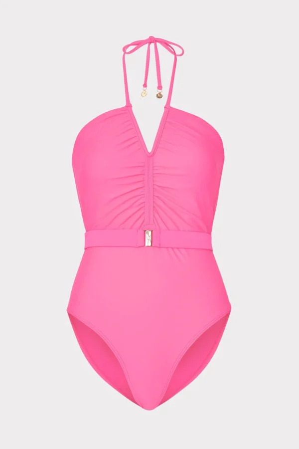 ruched_halter_one_piece_0-1.webp Jumpsuits & Rompers-MILLY Ruched Halter One Piece Neon Pink