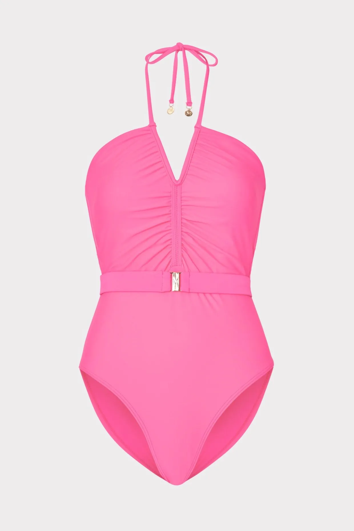 Jumpsuits & Rompers-MILLY Ruched Halter One Piece Neon Pink