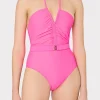 ruched_halter_one_piece_1-1.webp Jumpsuits & Rompers-MILLY Ruched Halter One Piece Neon Pink