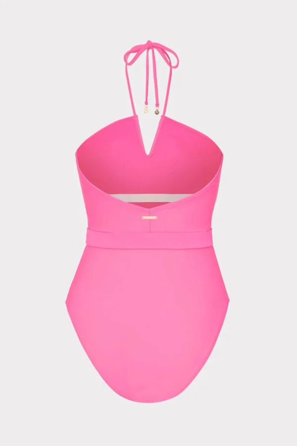 ruched_halter_one_piece_3.webp Jumpsuits & Rompers-MILLY Ruched Halter One Piece Neon Pink