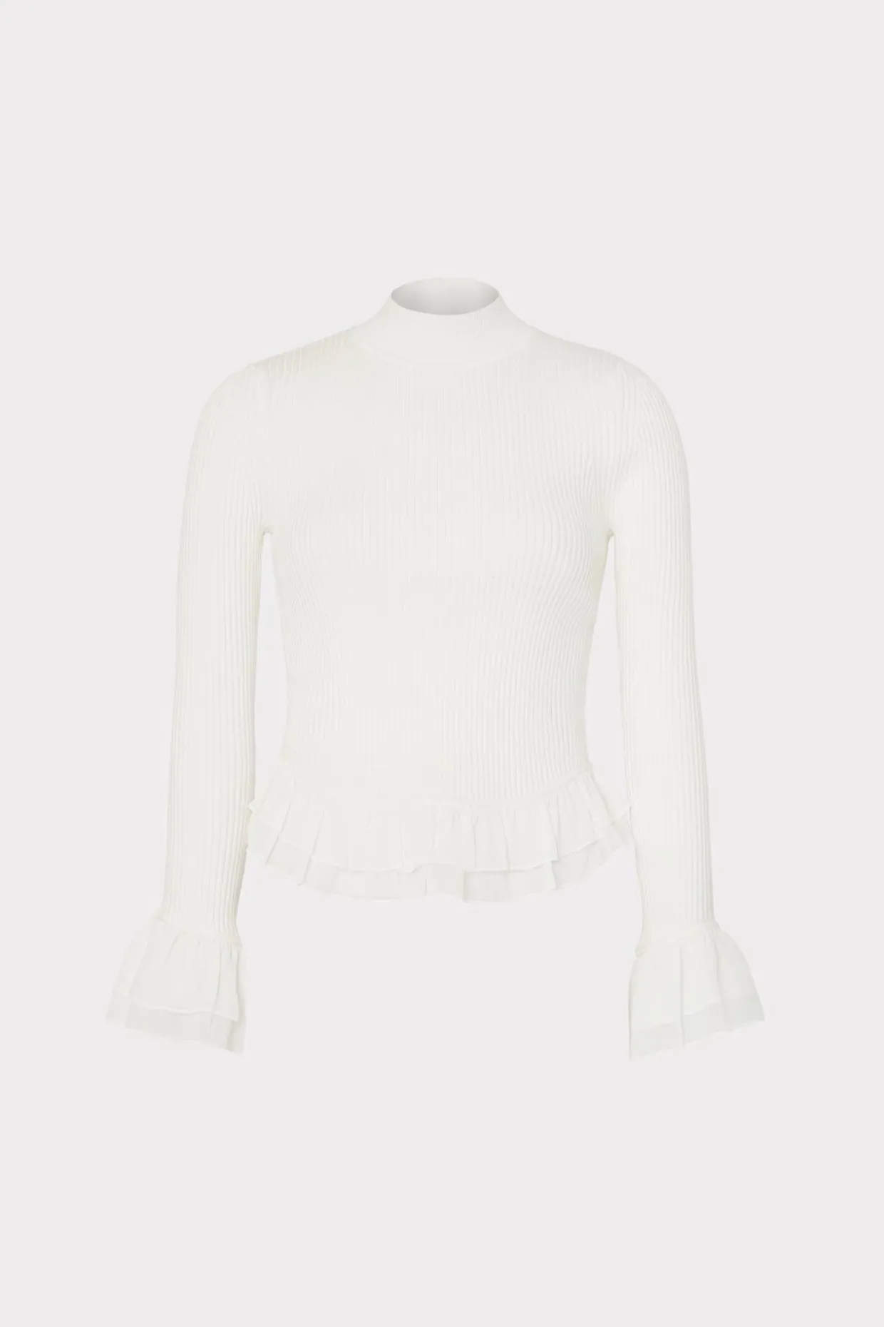 Sweaters & Knits-MILLY Ruffle Knit Mock Neck Ecru
