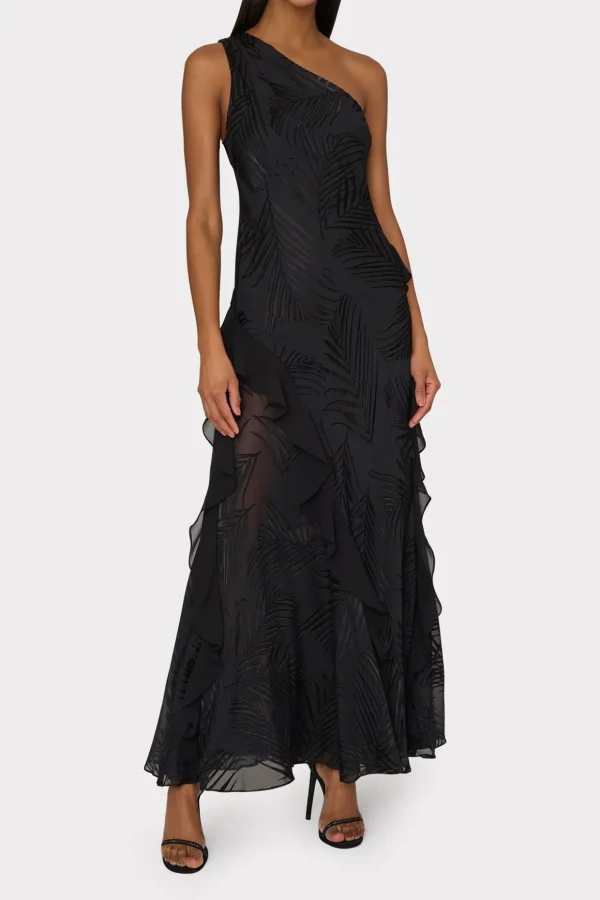 Guest Of Dresses-MILLY Ryanna Chiffon Devore Dress Black