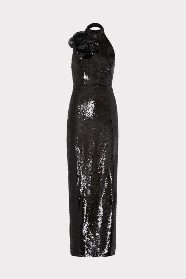 sabine_d_sequins_rosette__0.webp Little Black Dresses-MILLY Sabine 3D Sequins Rosette Dress Black