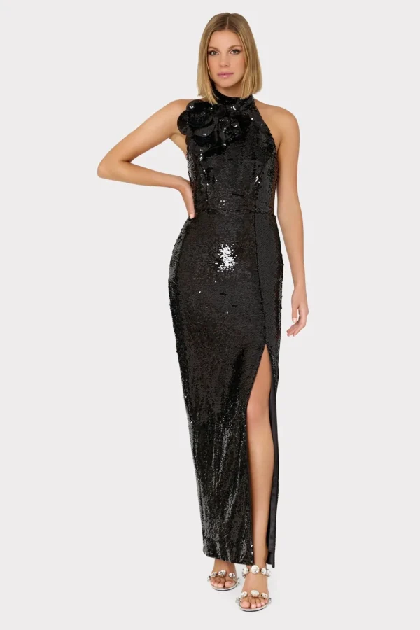 sabine_d_sequins_rosette__1-2.webp Maxi Dresses-MILLY Sabine 3D Sequins Rosette Dress Black