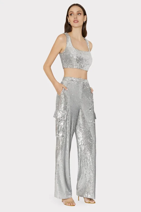 saison_sequins_cargo_pant_1-1.webp Matching Sets-MILLY Saison Sequins Cargo Pants Silver