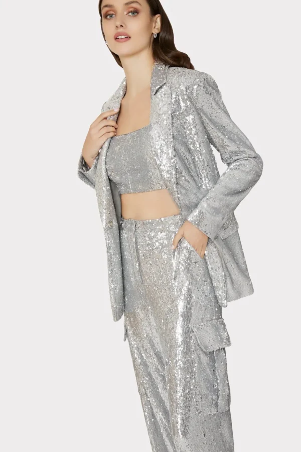 Pants-MILLY Saison Sequins Cargo Pants Silver