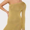 Sweaters & Knits-MILLY Senna Metallic One Shoulder Midi Dress Gold