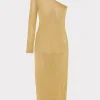 Sweaters & Knits-MILLY Senna Metallic One Shoulder Midi Dress Gold