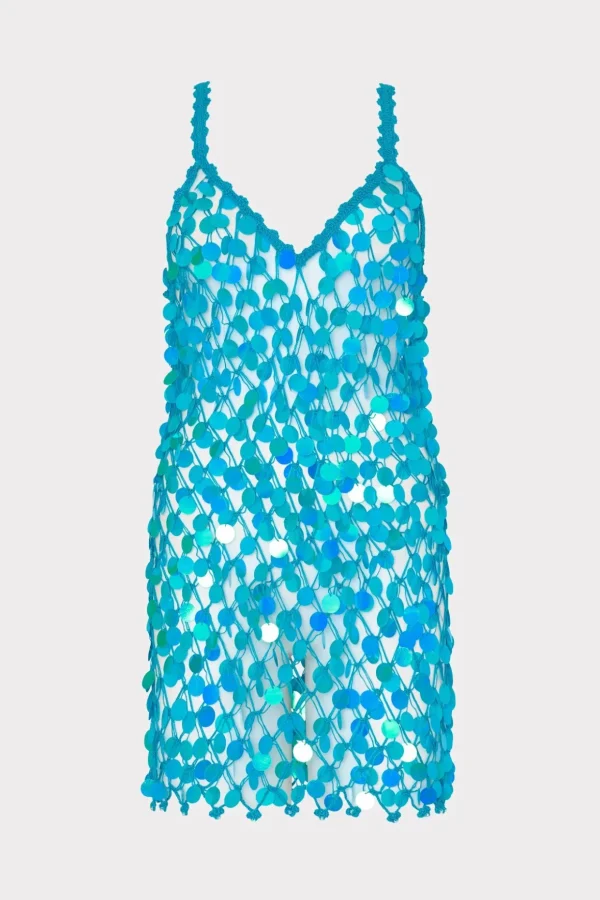 Cover-Ups-MILLY Sequin Crochet Mini Sleeveless Dress Blue