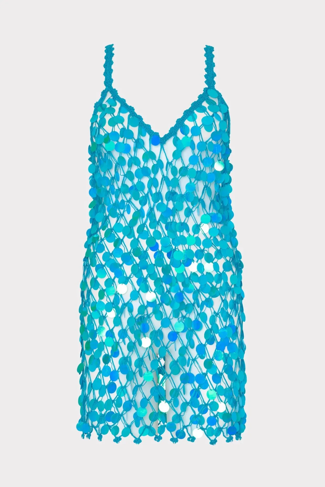 Cover-Ups-MILLY Sequin Crochet Mini Sleeveless Dress Blue