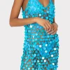 Cover-Ups-MILLY Sequin Crochet Mini Sleeveless Dress Blue