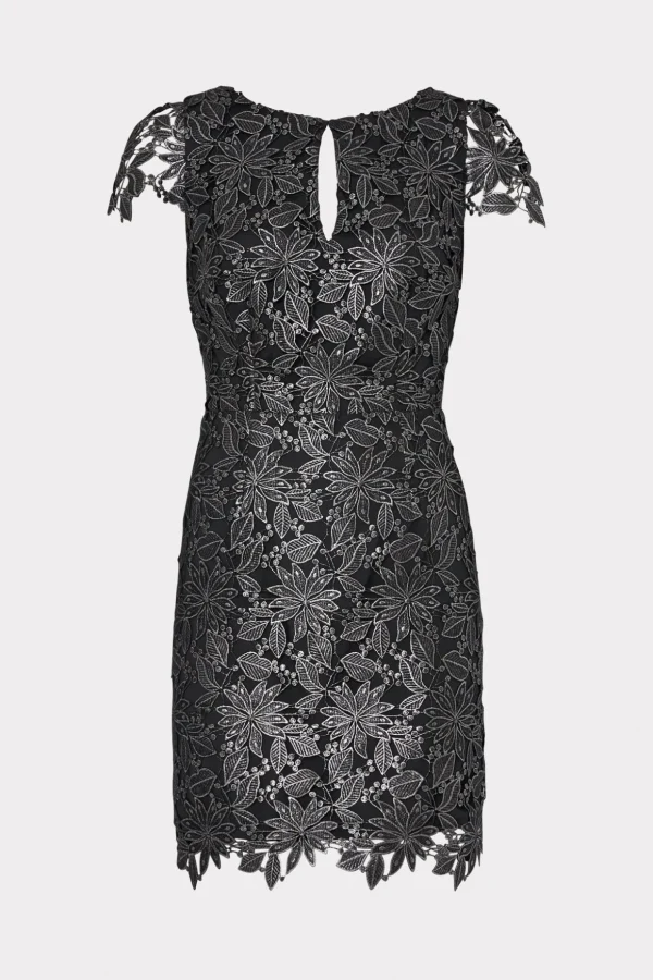 shayna_foiled_lace_dress_0.webp Little Black Dresses-MILLY Shayna Foiled Lace Dress Black