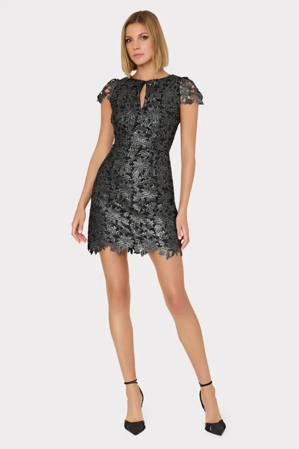 shayna_foiled_lace_dress_1.webp Little Black Dresses-MILLY Shayna Foiled Lace Dress Black