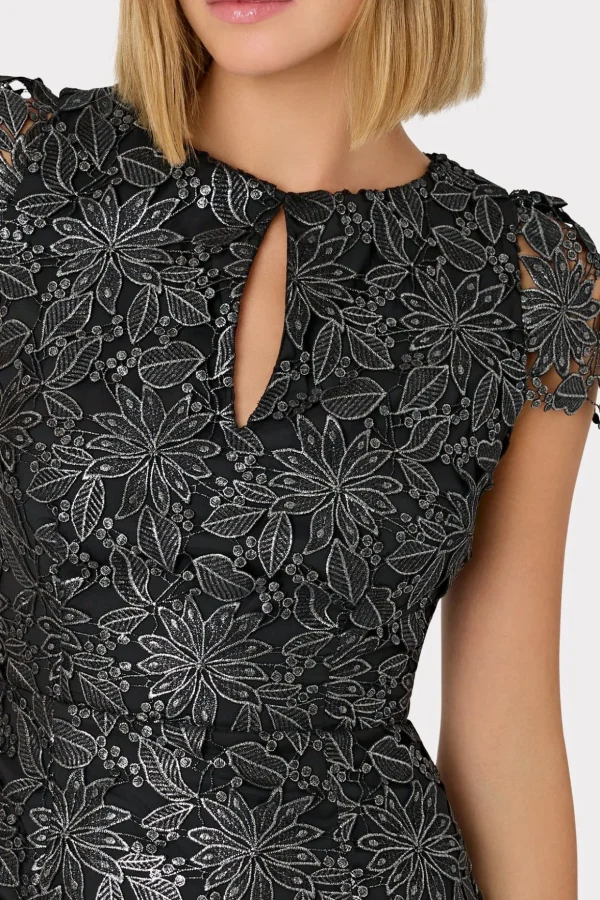 shayna_foiled_lace_dress_2.webp Little Black Dresses-MILLY Shayna Foiled Lace Dress Black