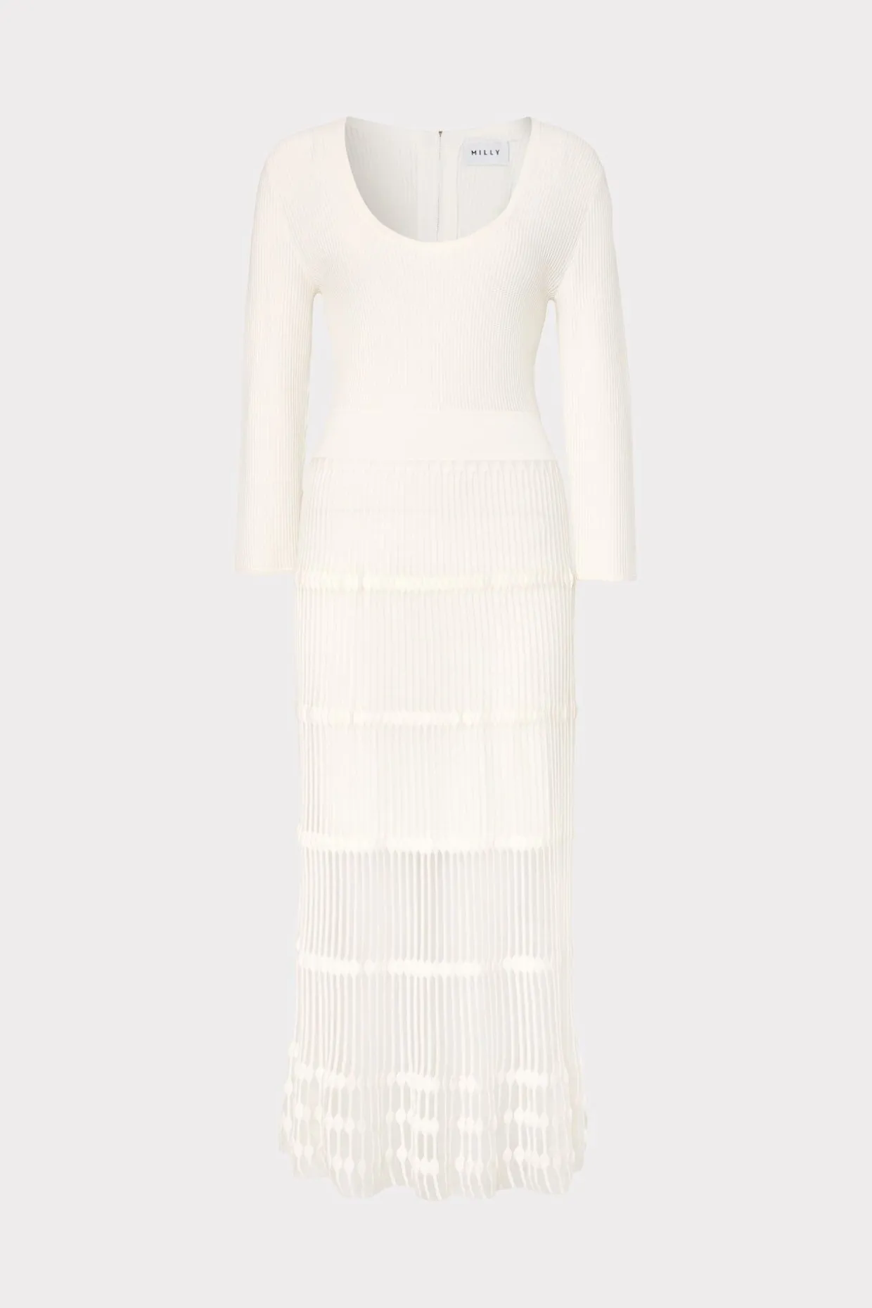 Sweaters & Knits-MILLY Sheer Knit Fit And Flare Dress Ecru