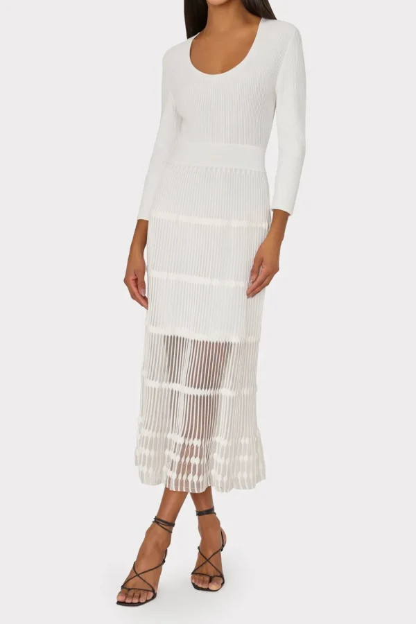sheer_knit_fit_and_flare__1-2.webp Knit Dresses-MILLY Sheer Knit Fit And Flare Dress Ecru