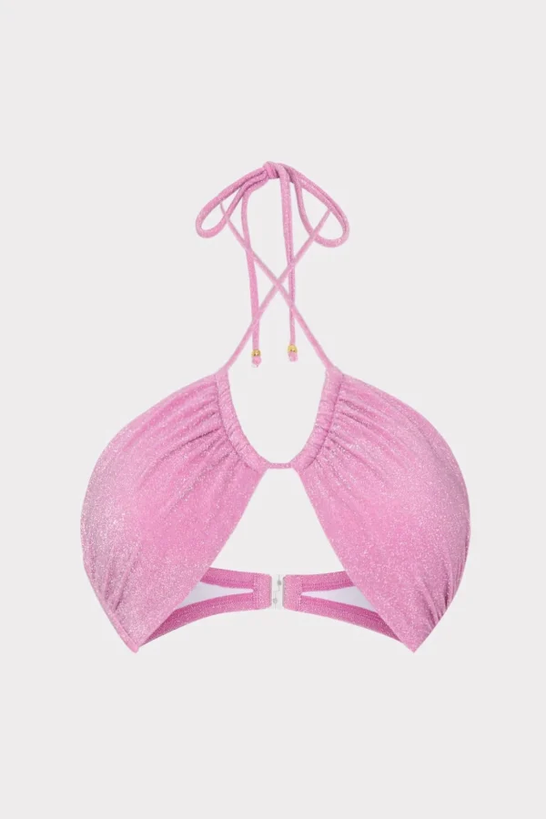 shimmer_halter_bikini_top_0-2.webp Jumpsuits & Rompers-MILLY Shimmer Halter Bikini Top Pink