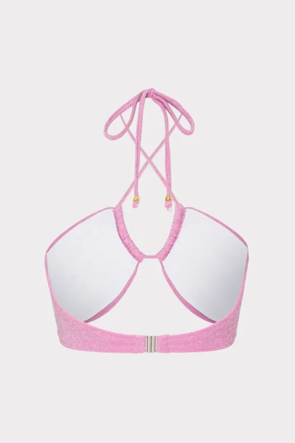 shimmer_halter_bikini_top_3-2.webp Jumpsuits & Rompers-MILLY Shimmer Halter Bikini Top Pink