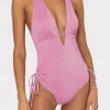Jumpsuits & Rompers-MILLY Shimmer Halter One Piece Pink