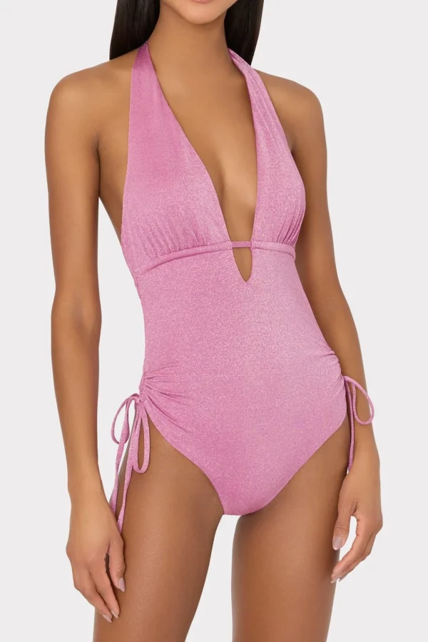 Jumpsuits & Rompers-MILLY Shimmer Halter One Piece Pink