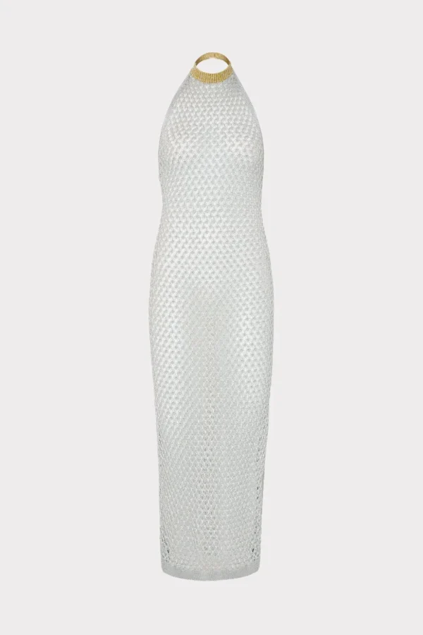 simone_metallic_halter_ne_0.webp Jumpsuits & Rompers-MILLY Simone Metallic Halter Neck Knit Dress Silver