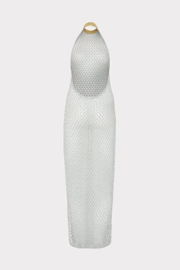 simone_metallic_halter_ne_4.webp Jumpsuits & Rompers-MILLY Simone Metallic Halter Neck Knit Dress Silver