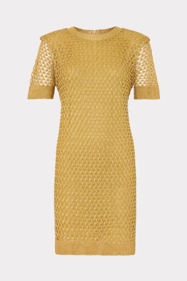 Sweaters & Knits-MILLY Sinclair Metallic Mesh Mini Dress Gold