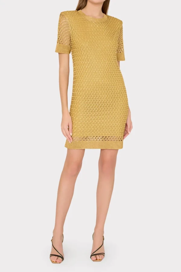 Sweaters & Knits-MILLY Sinclair Metallic Mesh Mini Dress Gold