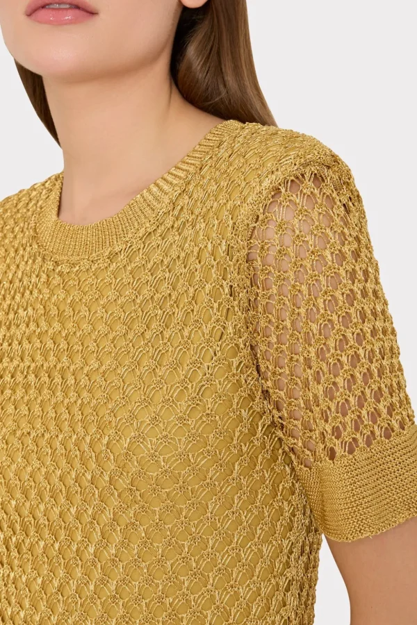 Sweaters & Knits-MILLY Sinclair Metallic Mesh Mini Dress Gold