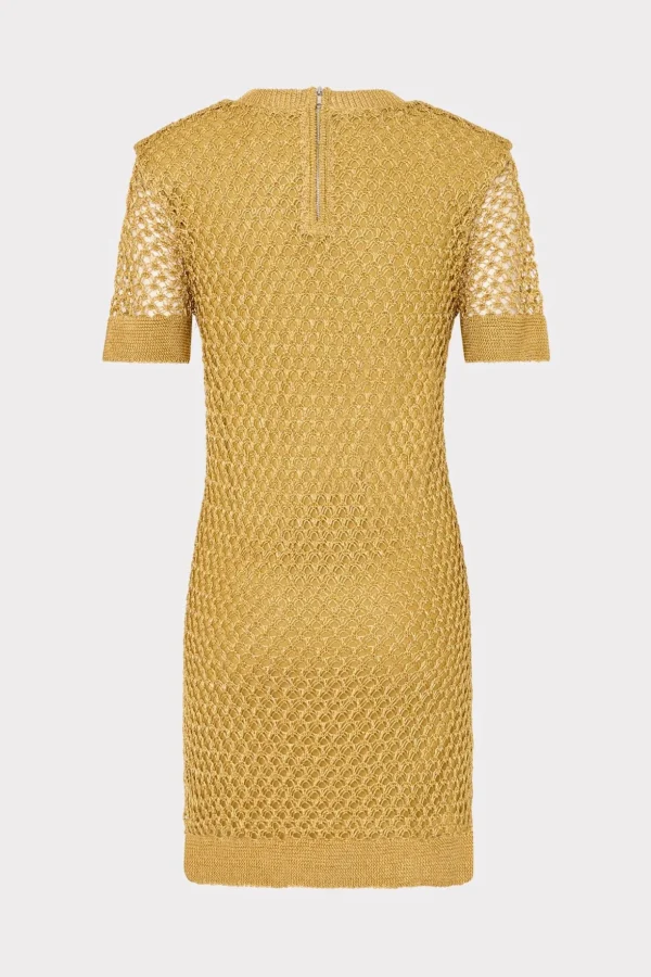sinclair_metallic_mesh_mi_3-4.webp Knit Dresses-MILLY Sinclair Metallic Mesh Mini Dress Gold