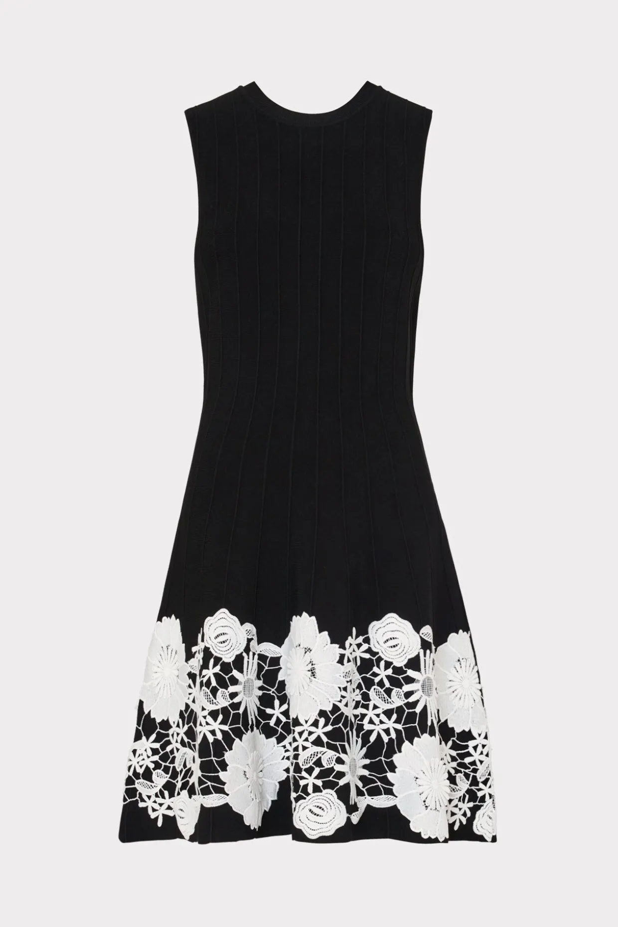 sleeveless_lace_trim_fit__0-1.webp Sweaters & Knits-MILLY Sleeveless Lace Trim Fit And Flare Dress Black/Ecru