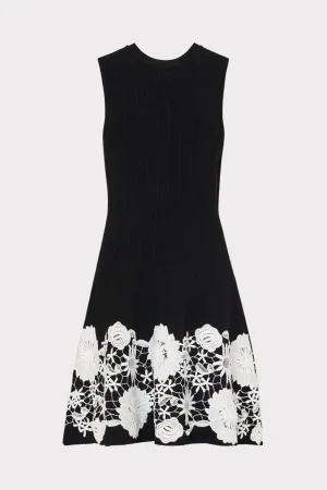 Day Dresses-MILLY Sleeveless Lace Trim Fit And Flare Dress Black/Ecru