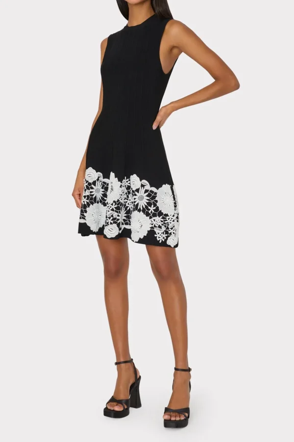 sleeveless_lace_trim_fit__1-5.webp Cocktail Dresses-MILLY Sleeveless Lace Trim Fit And Flare Dress Black/Ecru