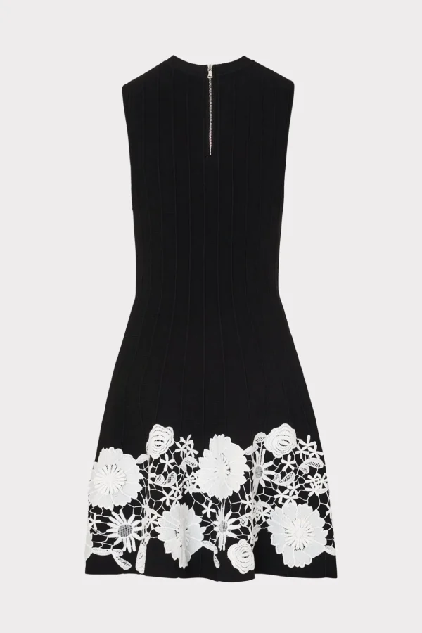 sleeveless_lace_trim_fit__3-6.webp Mini Dresses-MILLY Sleeveless Lace Trim Fit And Flare Dress Black/Ecru