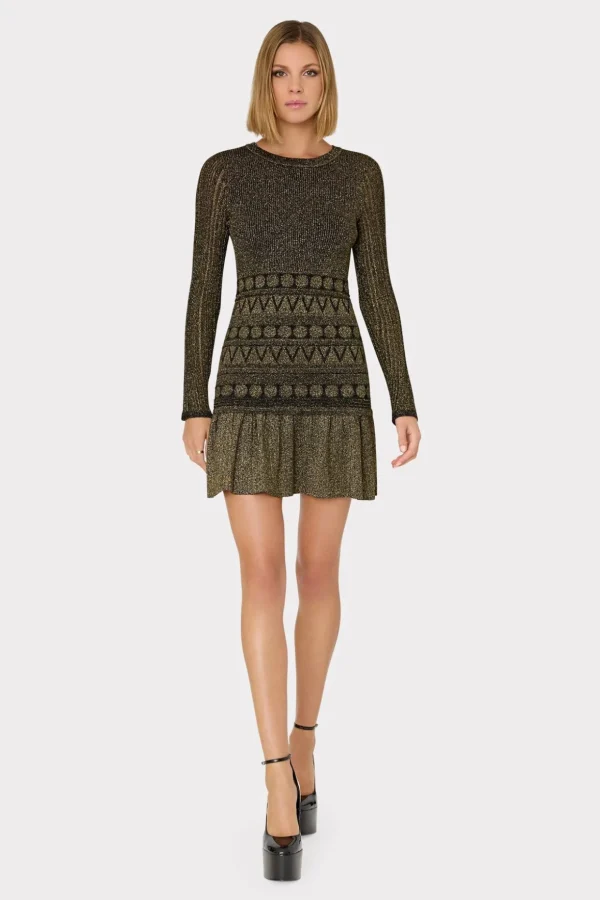 solene_metallic_ruffle_mi_1.webp Sweaters & Knits-MILLY Solene Metallic Ruffle Mini Dress Gold