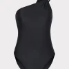 One Piece Swimsuits-MILLY Solid Carvico Vita One Shoulder One Piece Black