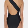 One Piece Swimsuits-MILLY Solid Carvico Vita One Shoulder One Piece Black
