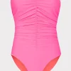 One Piece Swimsuits-MILLY Solid Carvico Vita Ruched One Piece Pink